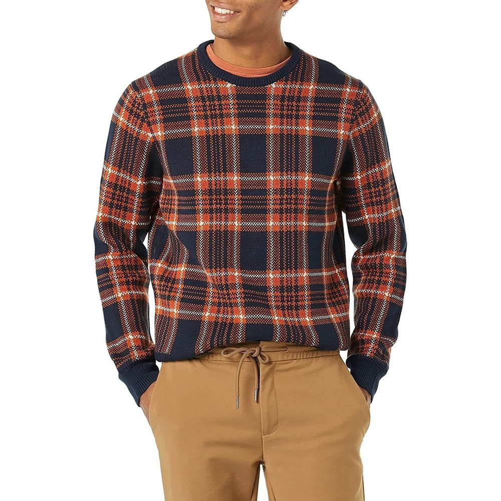 Goodthreads Men's Soft Cotton Navy Plaid(MULTICOLOR) Crewneck Sweater Size XS
